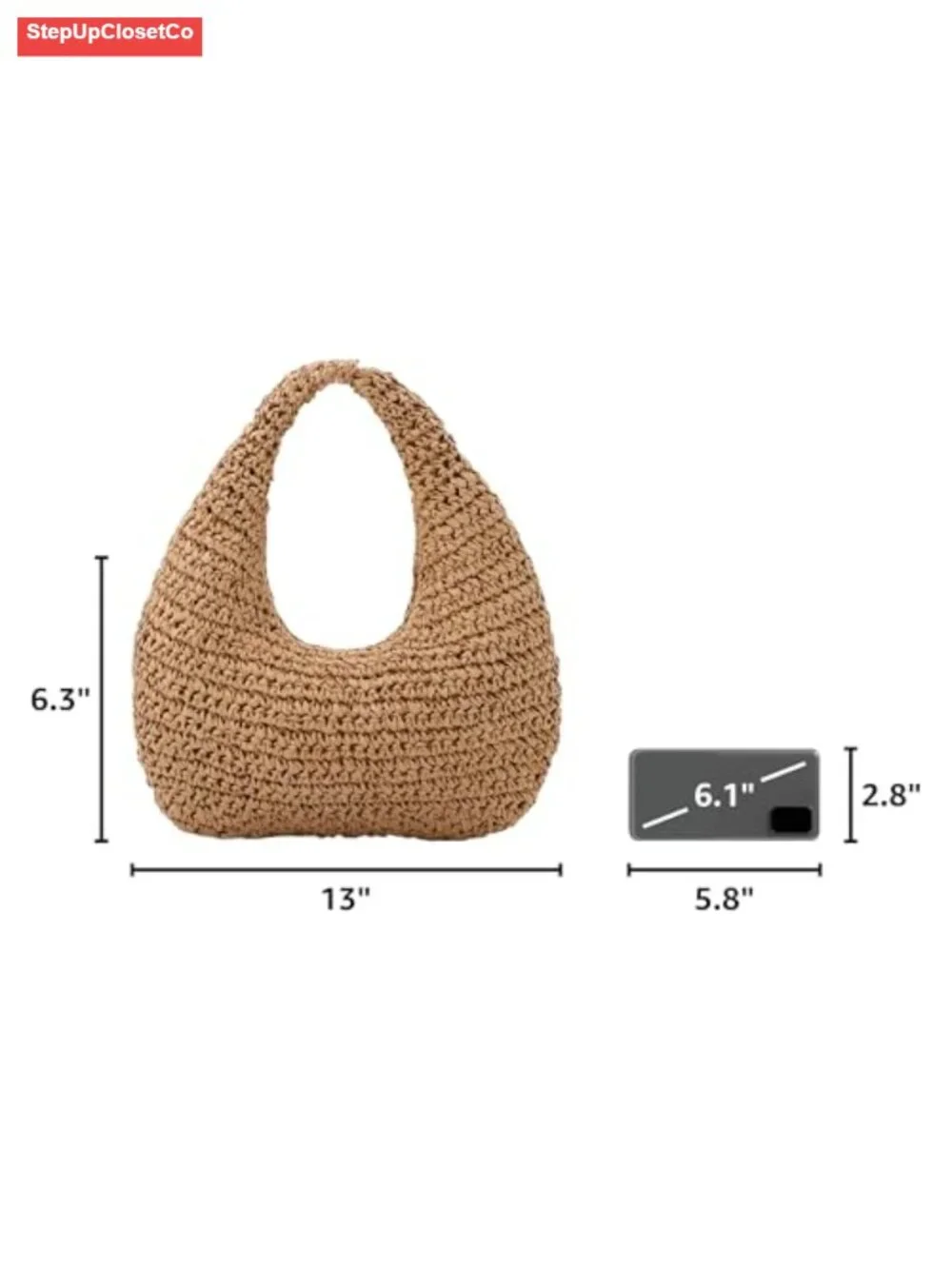 Handwoven Straw Shoulder Bag Summer Beach Tote Hobo Purse